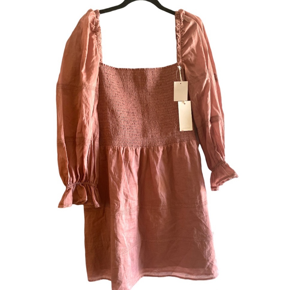 ❌SOLD❌ Reformation Dunes (Praline) Smocked Mini Dress Sz 12 - Picture 8 of 14